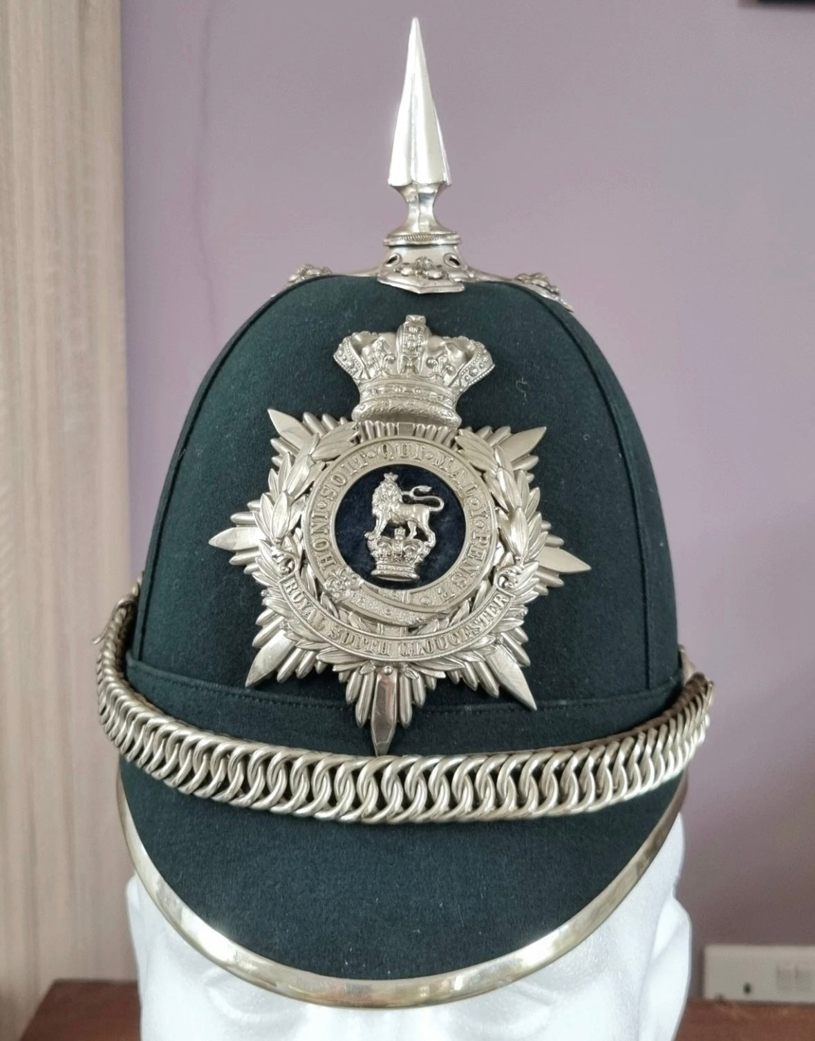 SOLD! Victorian Royal South Gloucestershire Regiment Officer’s Home Service Helmet