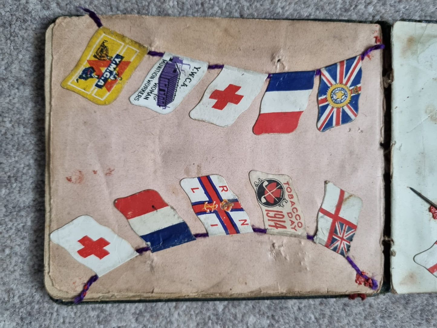 SOLD! Unique WW1 British Soldier’s Scrapbook/Photo and Penny Flag Album, with Cartoons