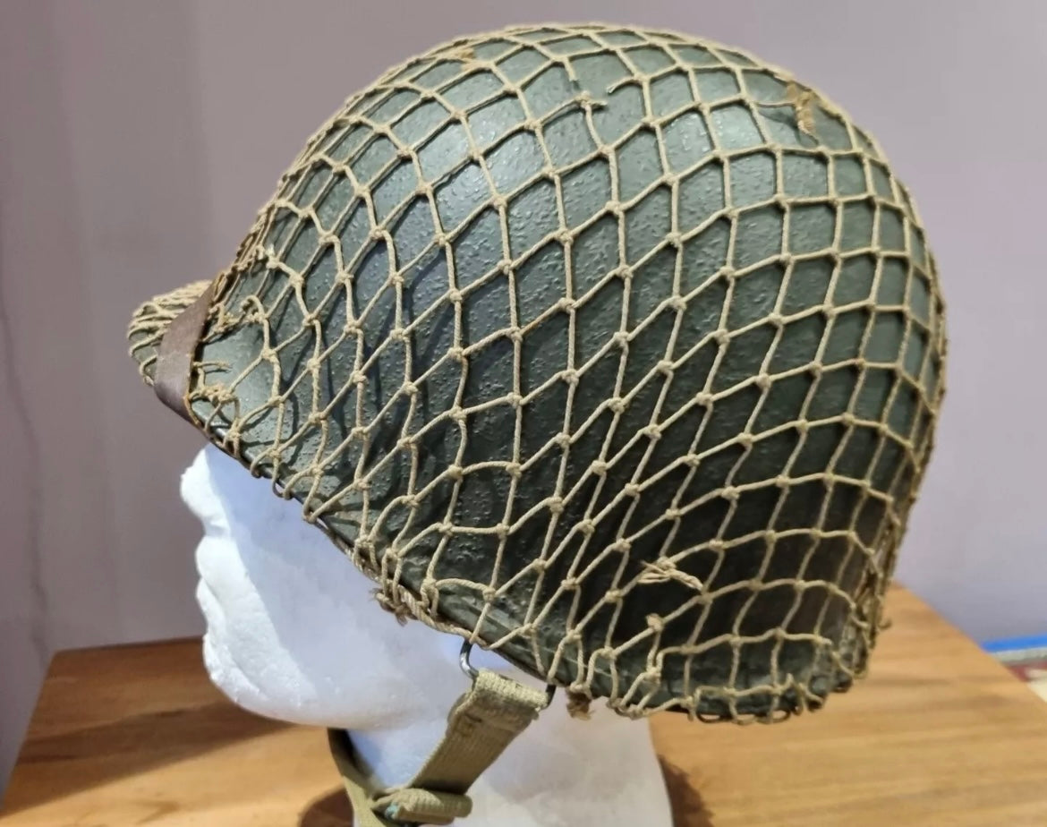 SOLD! WW2 US Army M1 Helmet, Swivel Bail, Rear Seam with Westinghouse Liner and Net