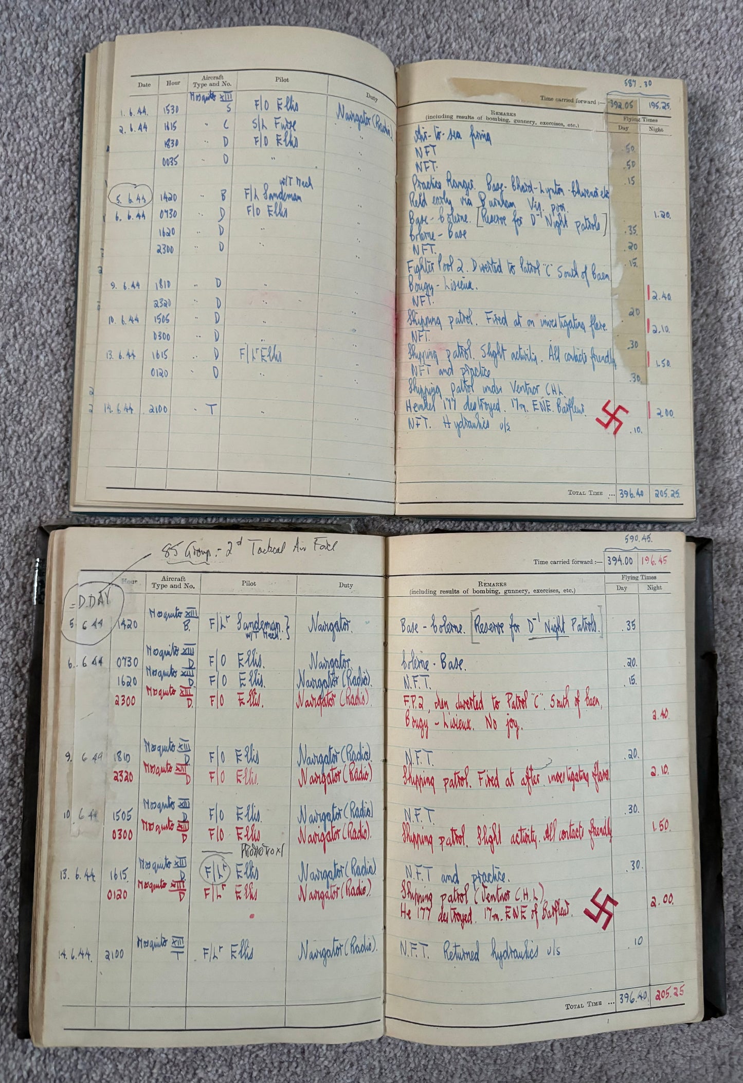 SOLD! Incredibly Special Logbook Set to a Mosquito Night Fighter, 604 Squadron, 2 Confirmed Kills, D-Day, Battle of the Bulge, First Night Fighter Squadron into Normandy