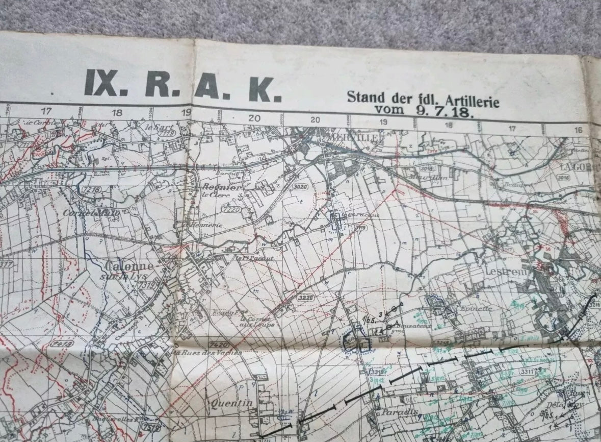 WW1 German 6th Army IX RAK Trench Map Bethune area 9 July 18