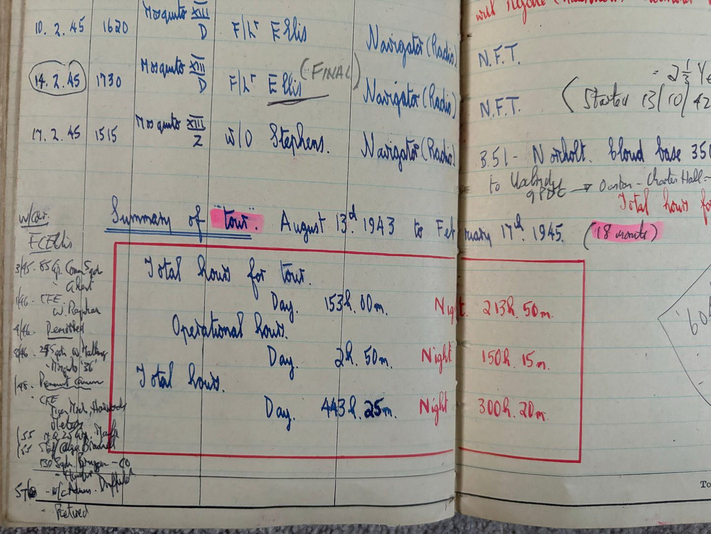 SOLD! Incredibly Special Logbook Set to a Mosquito Night Fighter, 604 Squadron, 2 Confirmed Kills, D-Day, Battle of the Bulge, First Night Fighter Squadron into Normandy