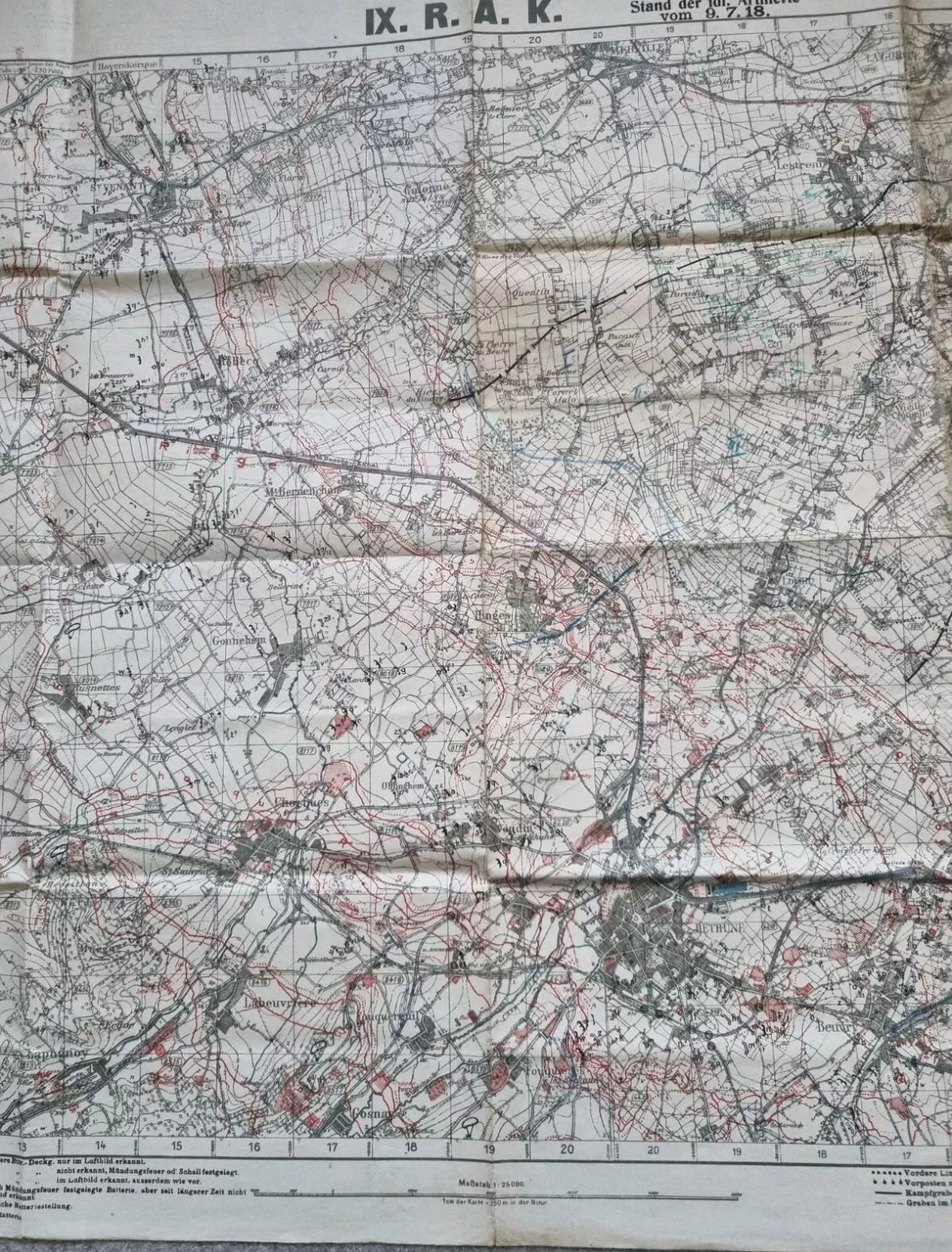 WW1 German 6th Army IX RAK Trench Map Bethune area 9 July 18