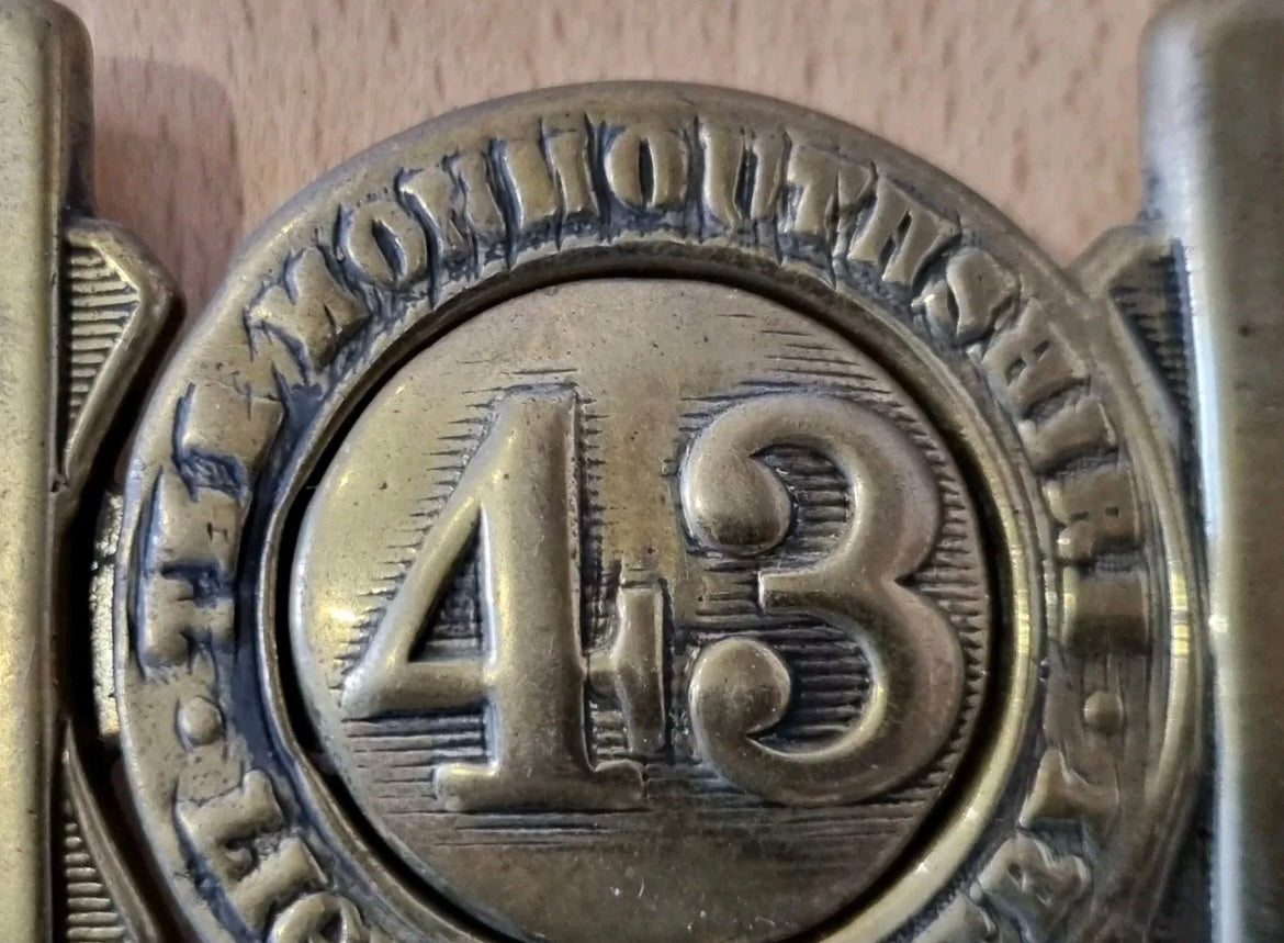 SOLD! Rare 19th Century 43rd Monmouthshire Light Infantry Brass Belt Buckle