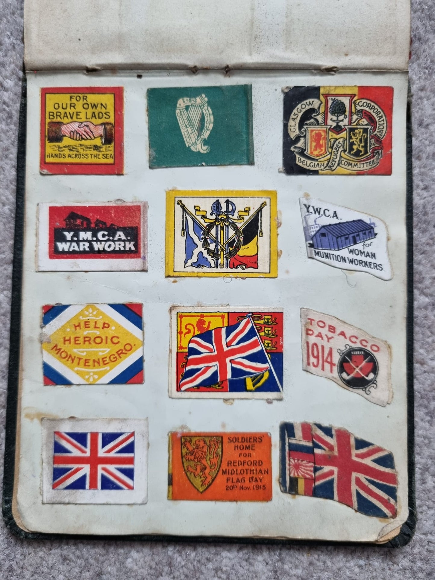 SOLD! Unique WW1 British Soldier’s Scrapbook/Photo and Penny Flag Album, with Cartoons
