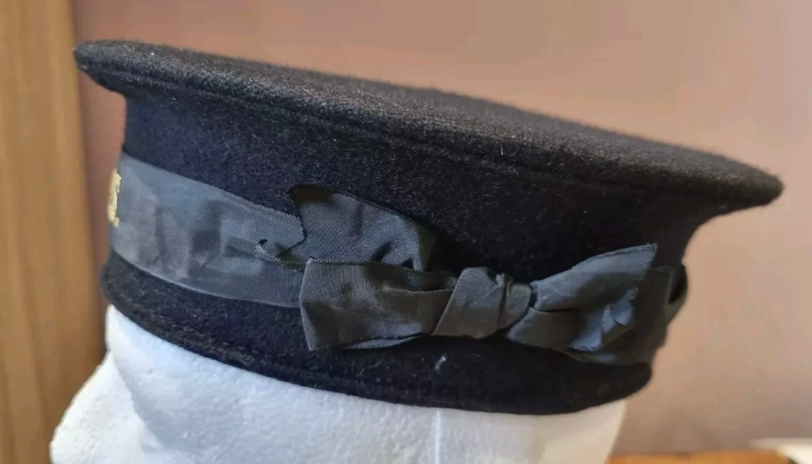 SOLD! WW2 Royal Navy Black Wool Rating Cap With Wartime HMS Cap Tally