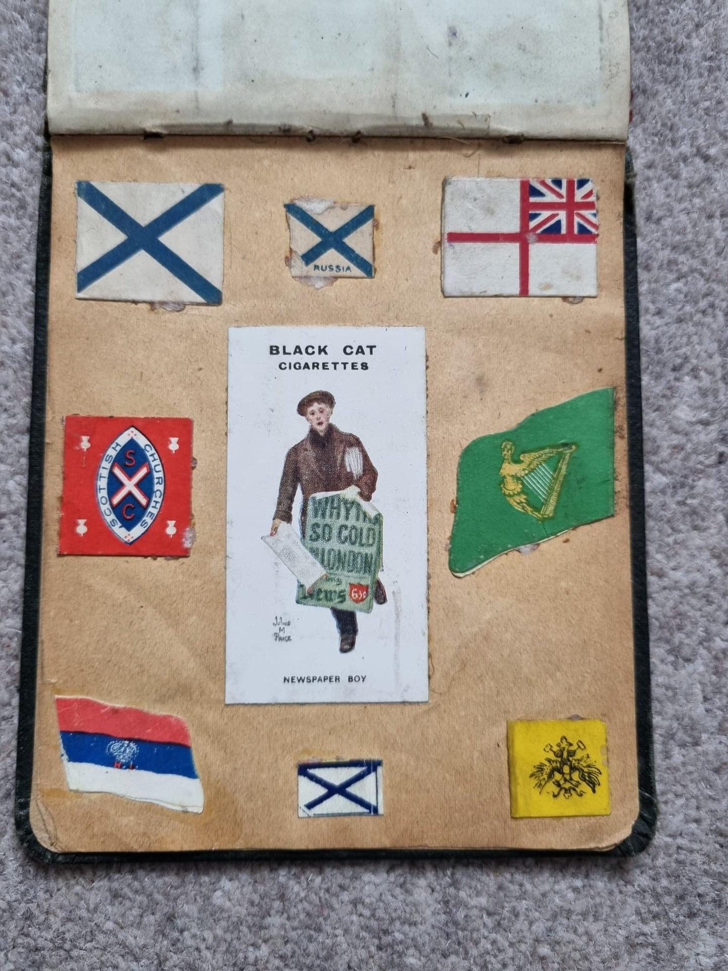 SOLD! Unique WW1 British Soldier’s Scrapbook/Photo and Penny Flag Album, with Cartoons