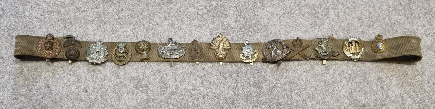 SOLD! Unique WW1 Souvenir Belt with 14 British Army Cap Badges