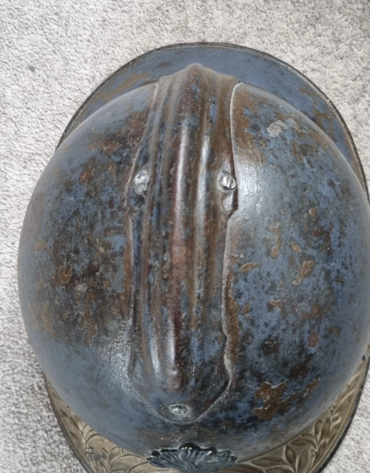 SOLD! WW1 Colonial French Infantry M15 ‘Adrian’ Helmet Shell, With Officer’s Named Veterans Plate
