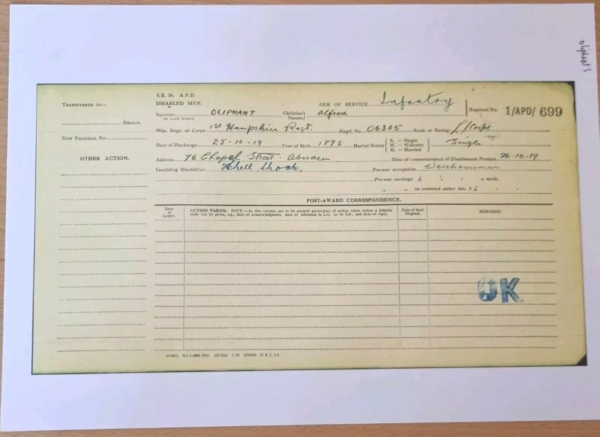 SOLD! WW1 Medal Pair to Private Alfred Oliphant- Highland Light Infantry, Northumberland Fusiliers, Hampshire Regiment