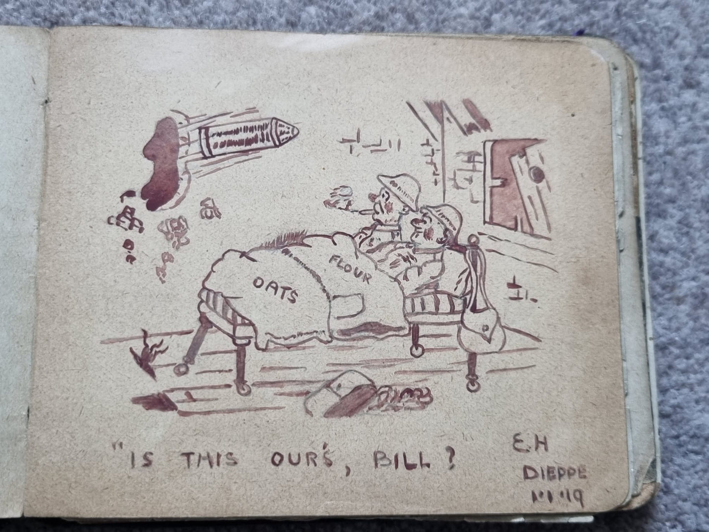 SOLD! Unique WW1 British Soldier’s Scrapbook/Photo and Penny Flag Album, with Cartoons