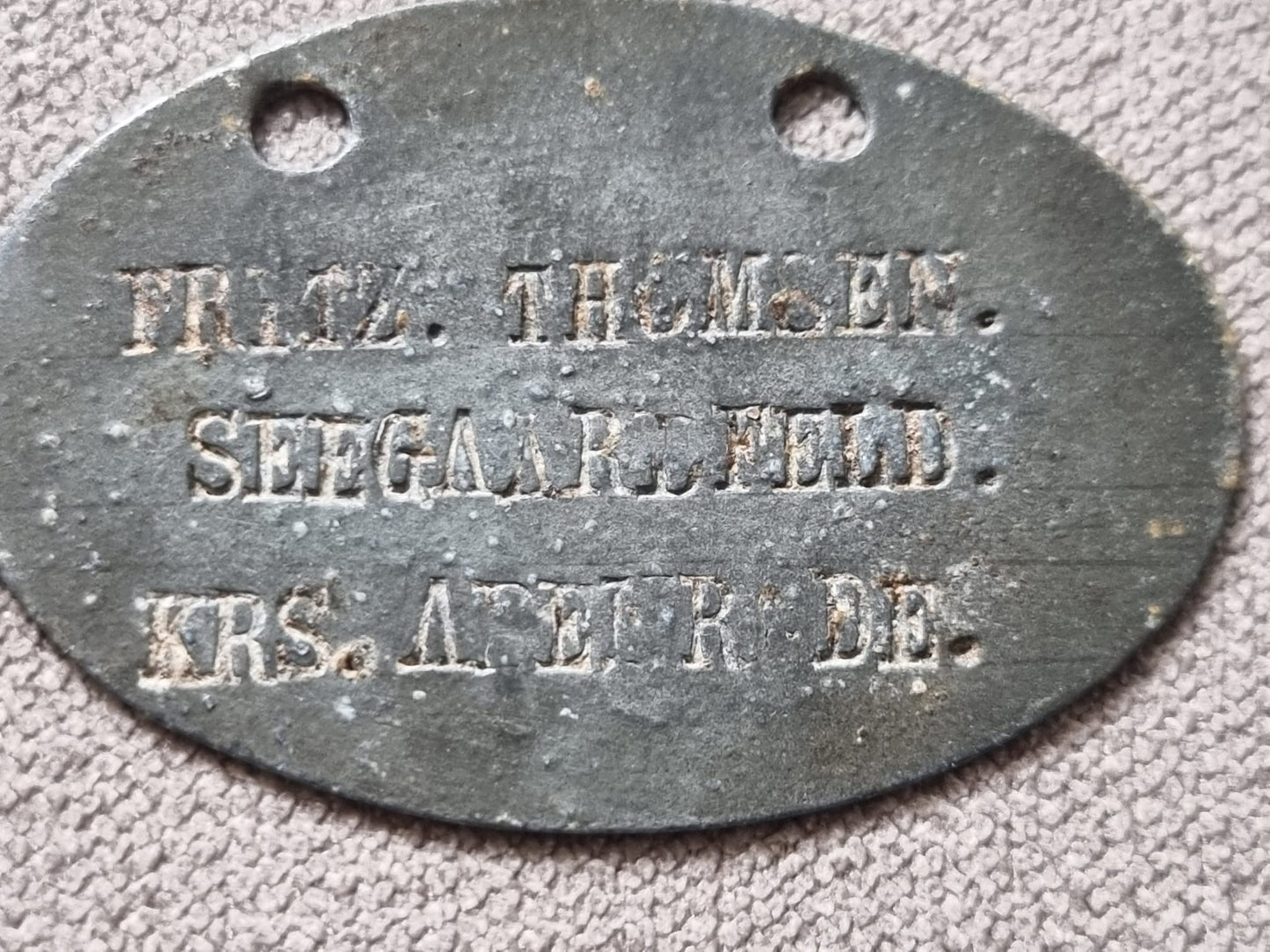 SOLD! 1878 Pattern Imperial German Dog Tag for Fritz Thomsen