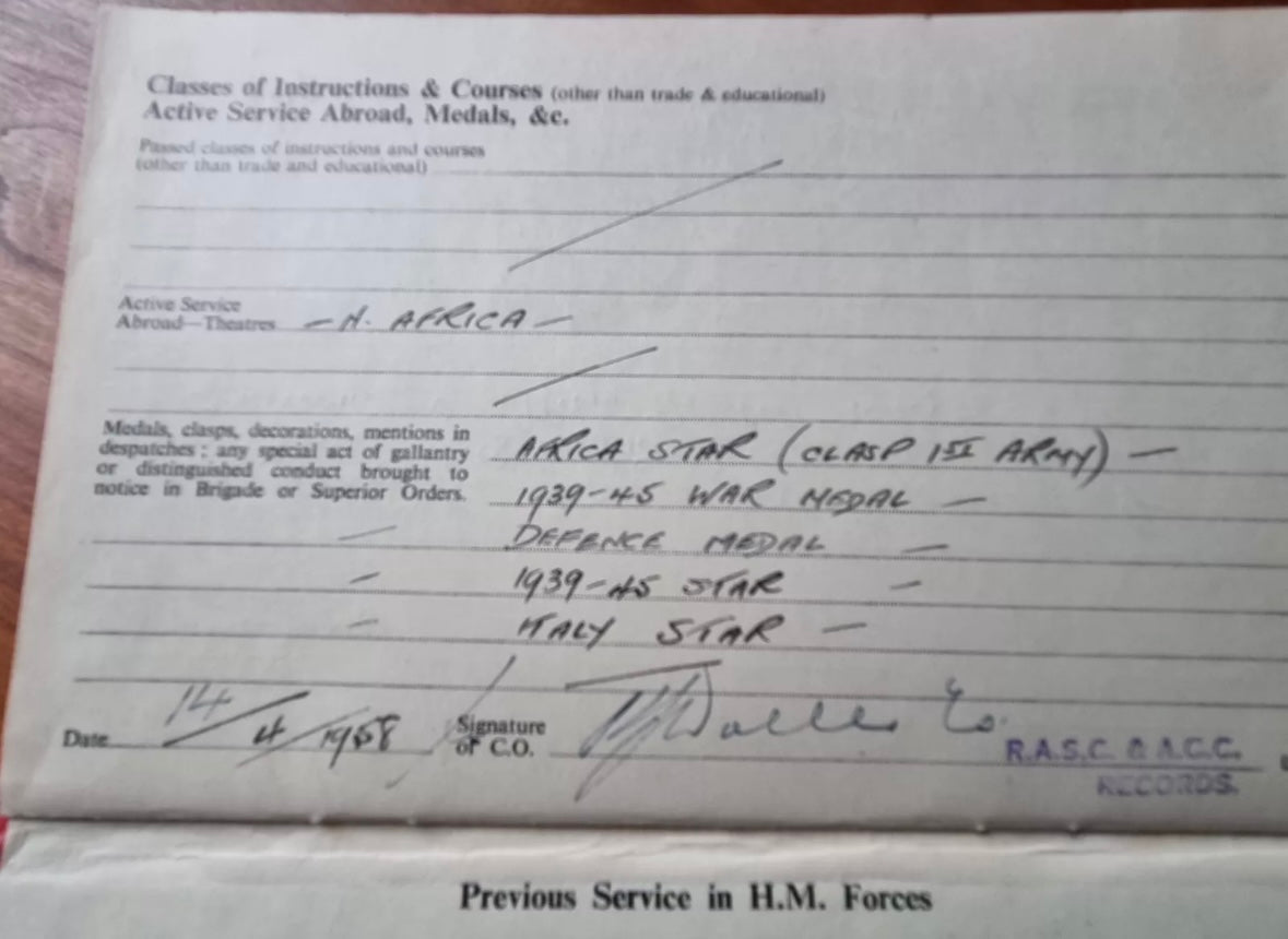 SOLD! WW2 Royal Armoured Corps, North Africa Medal and Ephemera Group to Private William Henry Bartlett (6285992)