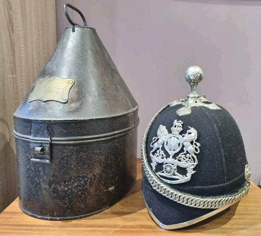SOLD! Victorian Officer’s Home Service Helmet for the 1st Northumberland Artillery Volunteers, with Tin