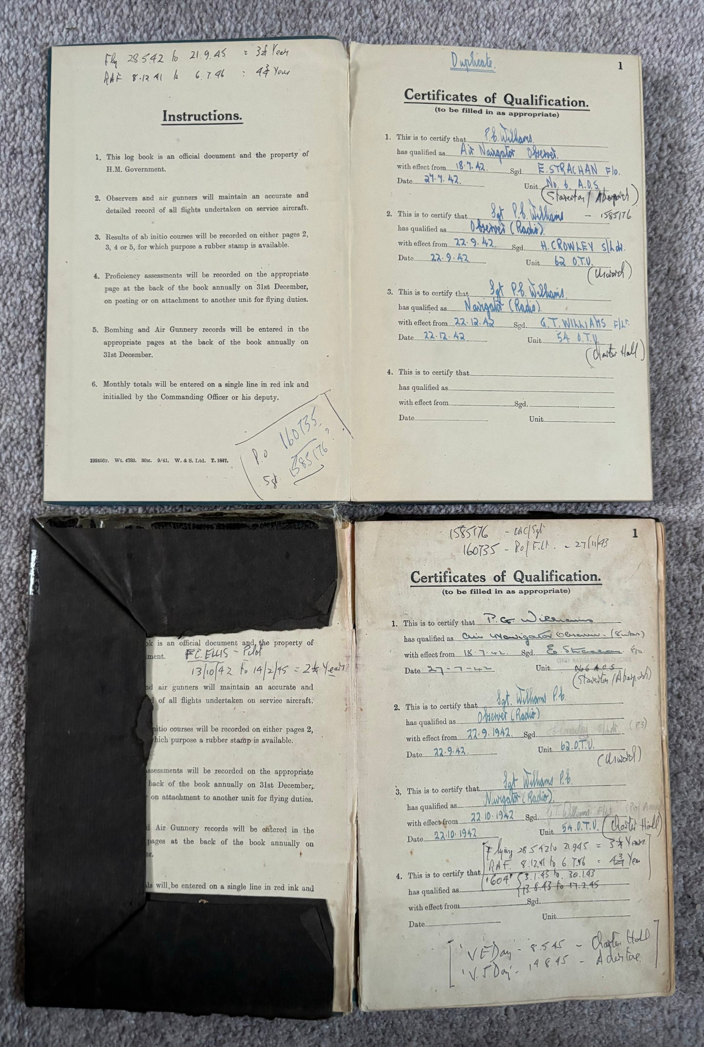 SOLD! Incredibly Special Logbook Set to a Mosquito Night Fighter, 604 Squadron, 2 Confirmed Kills, D-Day, Battle of the Bulge, First Night Fighter Squadron into Normandy