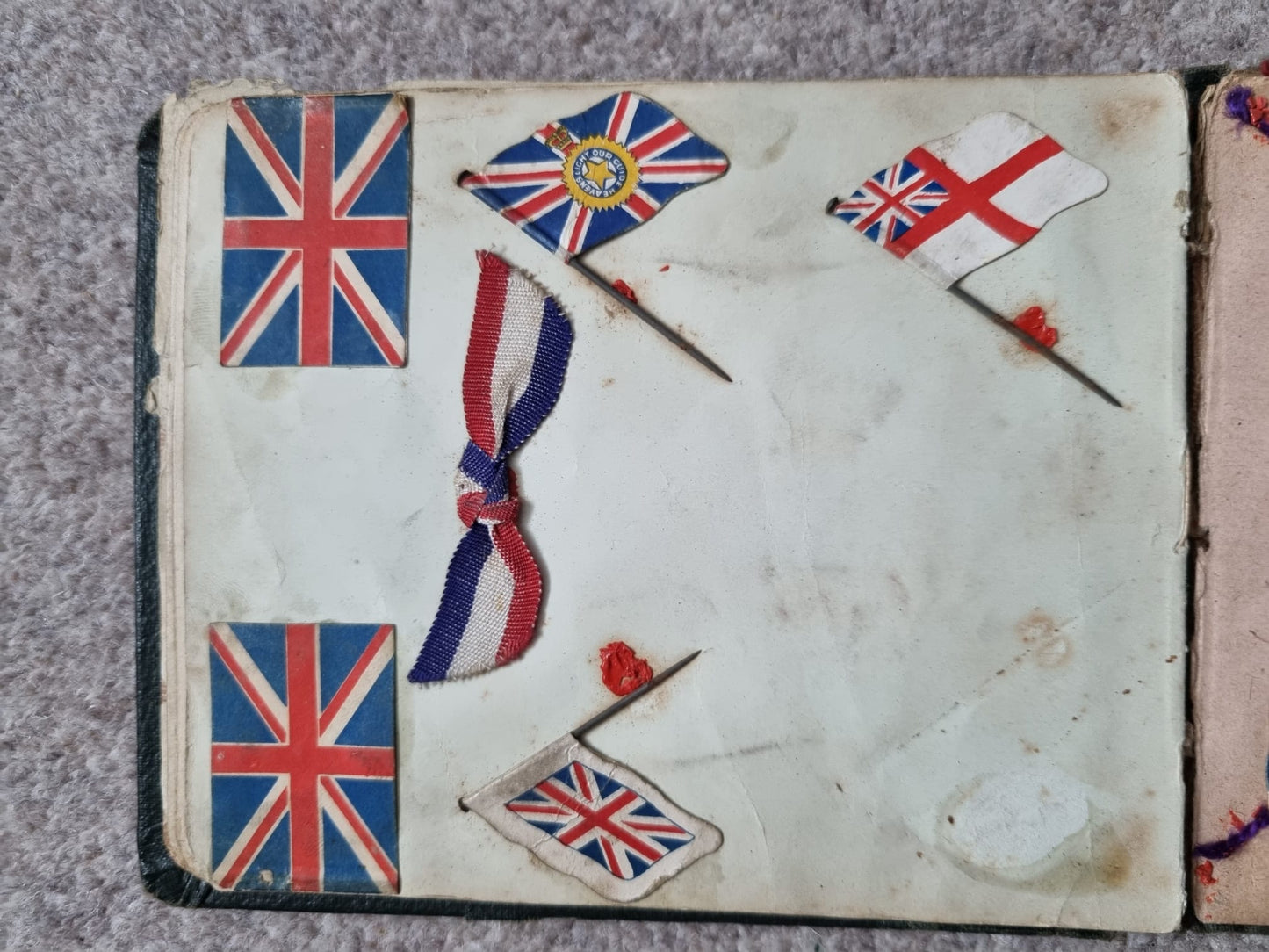 SOLD! Unique WW1 British Soldier’s Scrapbook/Photo and Penny Flag Album, with Cartoons