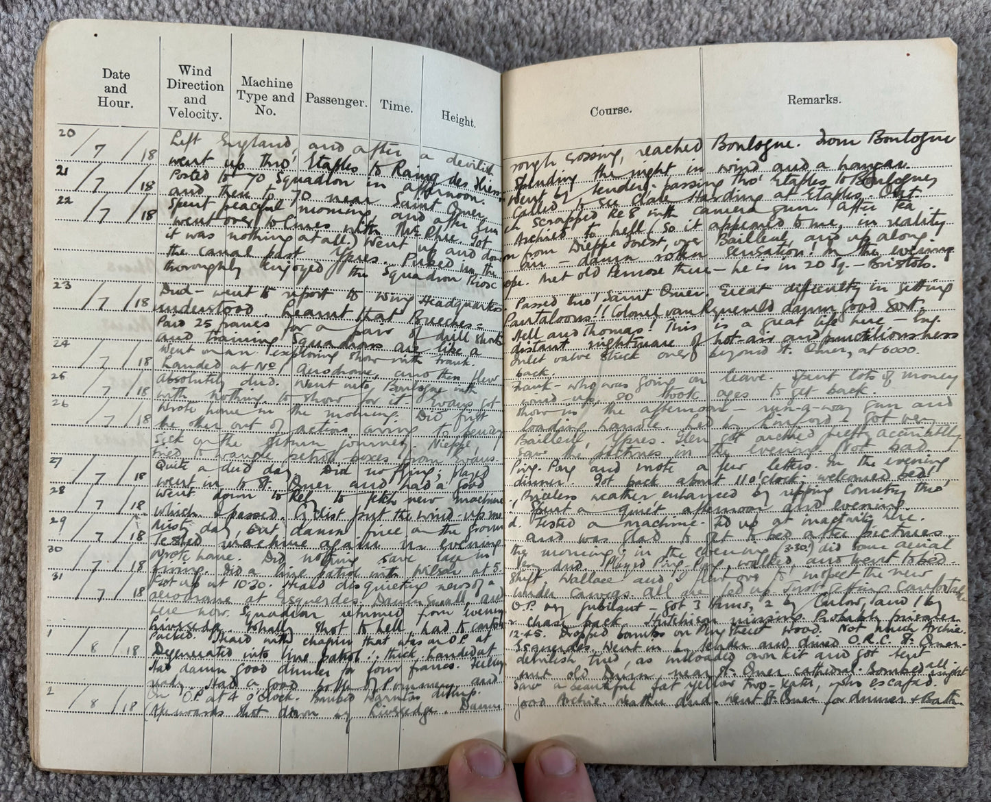 SOLD! Historically significant RFC Logbook Group to South African Pilot, Lieutenant John Arnold Spilhaus (KIA), 70 Squadron