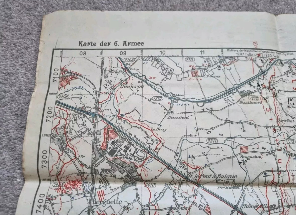 WW1 German 6th Army IX RAK Trench Map Bethune area 9 July 18