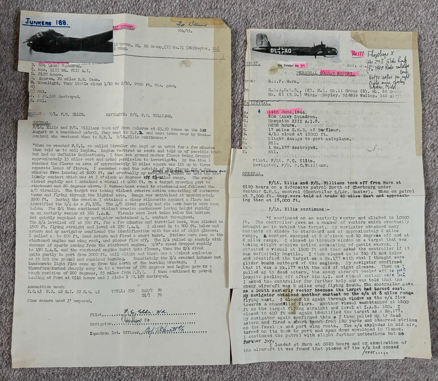 SOLD! Incredibly Special Logbook Set to a Mosquito Night Fighter, 604 Squadron, 2 Confirmed Kills, D-Day, Battle of the Bulge, First Night Fighter Squadron into Normandy