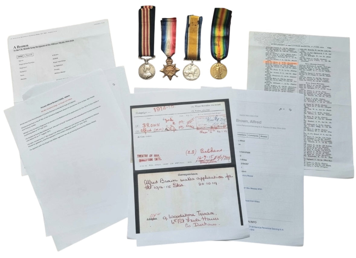WW1 British Gallantry Military Medal Group to Alfred Brown, Royal Irish Rifles, Gallipoli