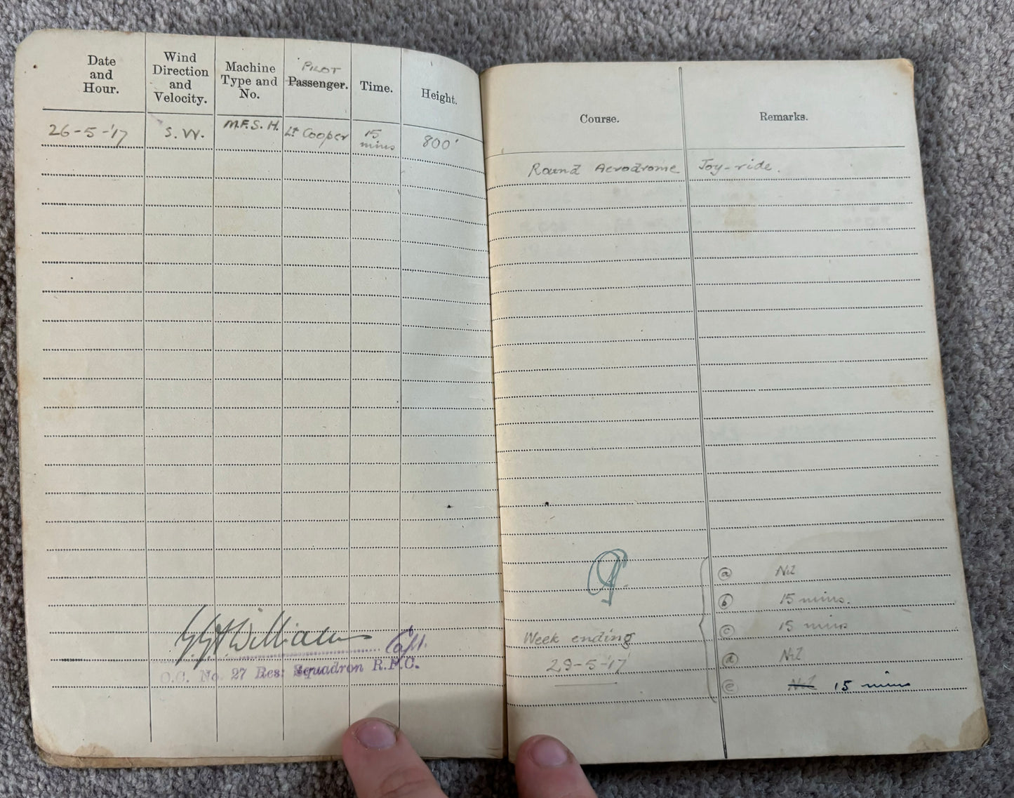 SOLD! Historically significant RFC Logbook Group to South African Pilot, Lieutenant John Arnold Spilhaus (KIA), 70 Squadron