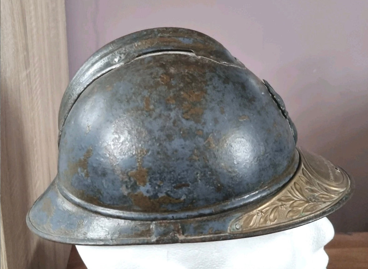 SOLD! WW1 Colonial French Infantry M15 ‘Adrian’ Helmet Shell, With Officer’s Named Veterans Plate