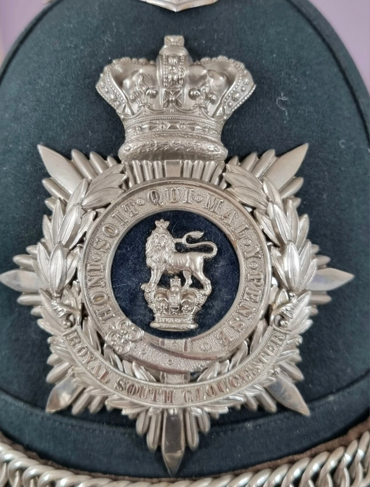 SOLD! Victorian Royal South Gloucestershire Regiment Officer’s Home Service Helmet
