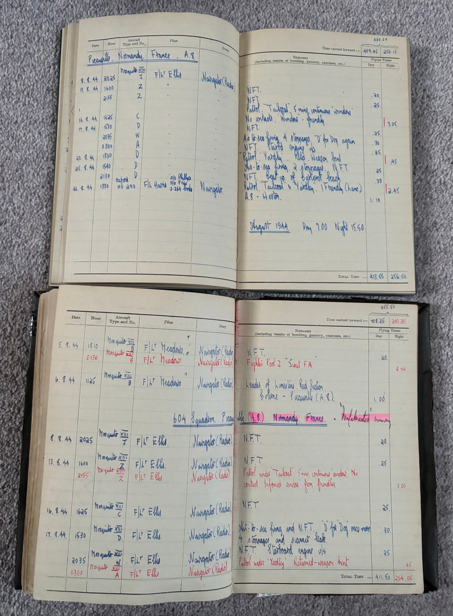 SOLD! Incredibly Special Logbook Set to a Mosquito Night Fighter, 604 Squadron, 2 Confirmed Kills, D-Day, Battle of the Bulge, First Night Fighter Squadron into Normandy