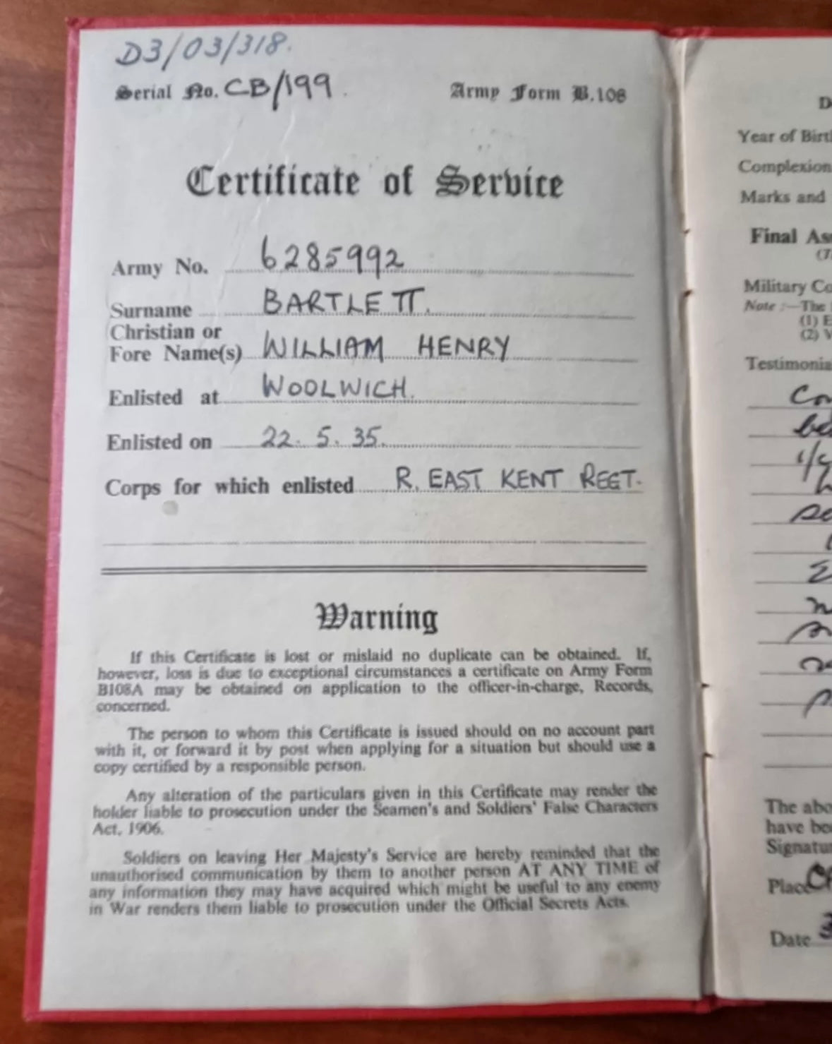 SOLD! WW2 Royal Armoured Corps, North Africa Medal and Ephemera Group to Private William Henry Bartlett (6285992)