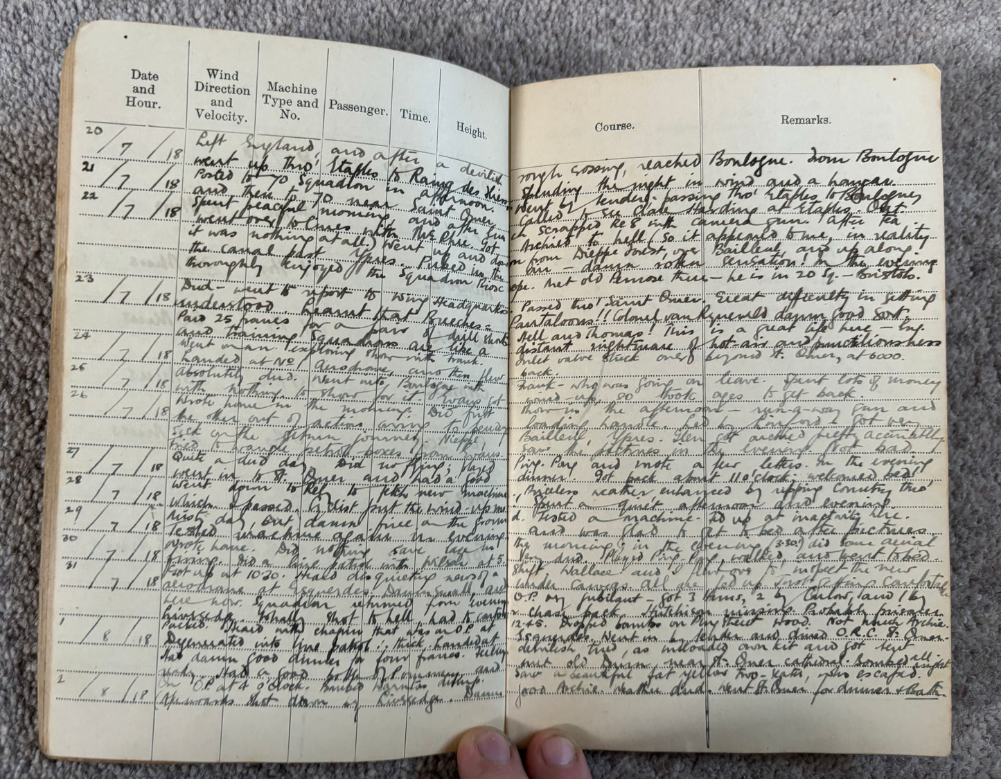 SOLD! Historically significant RFC Logbook Group to South African Pilot, Lieutenant John Arnold Spilhaus (KIA), 70 Squadron