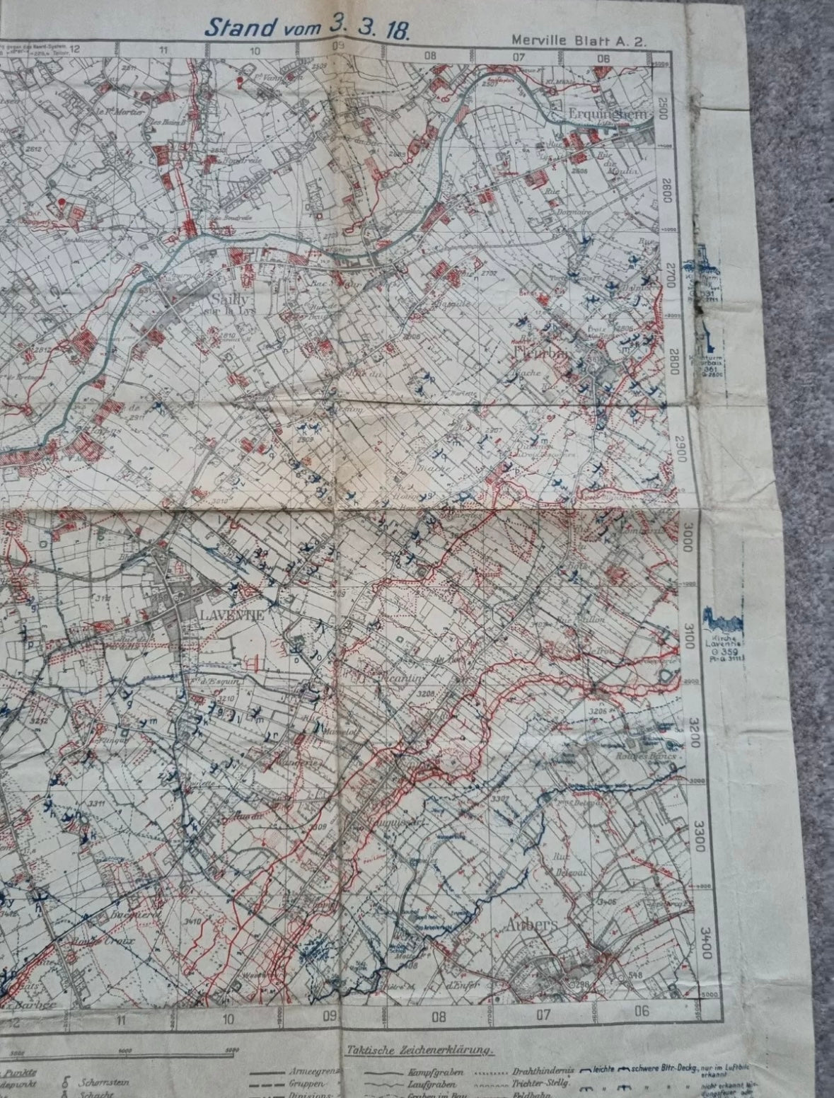 SOLD! WW1 German 6th Army Trench Map - Merville Area 3rd March 1918