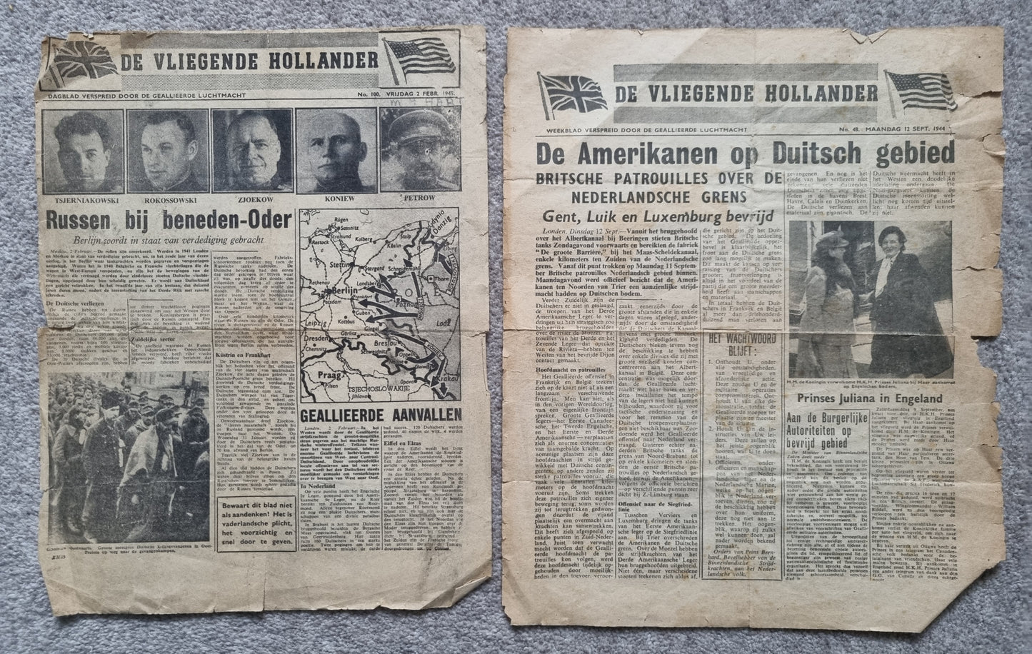 Rare WW2 Dutch Resistance Set - Plaque, Flag, Air Drop Leaflets & Newspapers