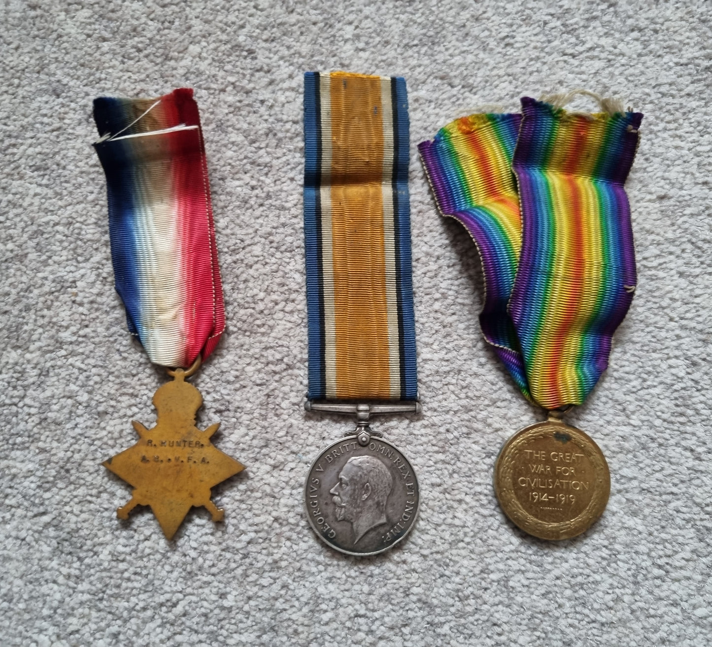 WW1 British Medal Trio Able Seaman R Hunter Merchant Fleet Auxiliary