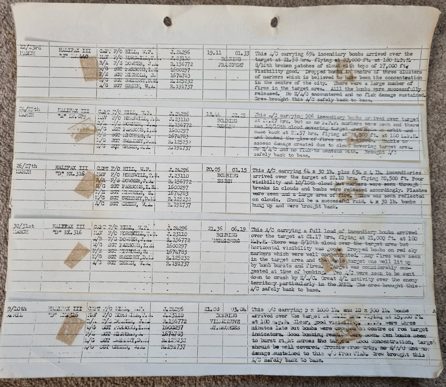 WW2 RAF Flying Log Book to Air Gunner I. E. Parsons with 37 Bombing Operations including DDAY with Combat Reports