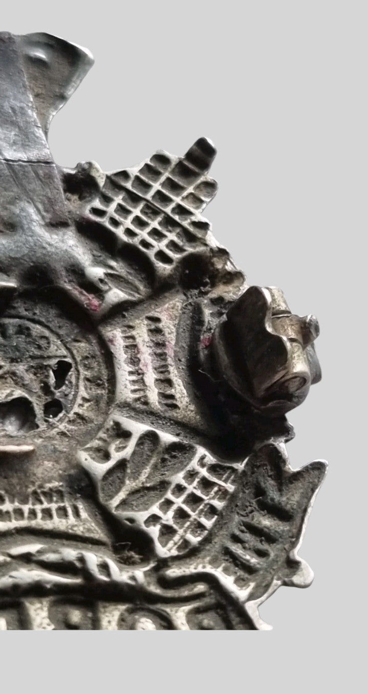 Victorian Border Regiment White Metal Cap Badge with an Old Repair