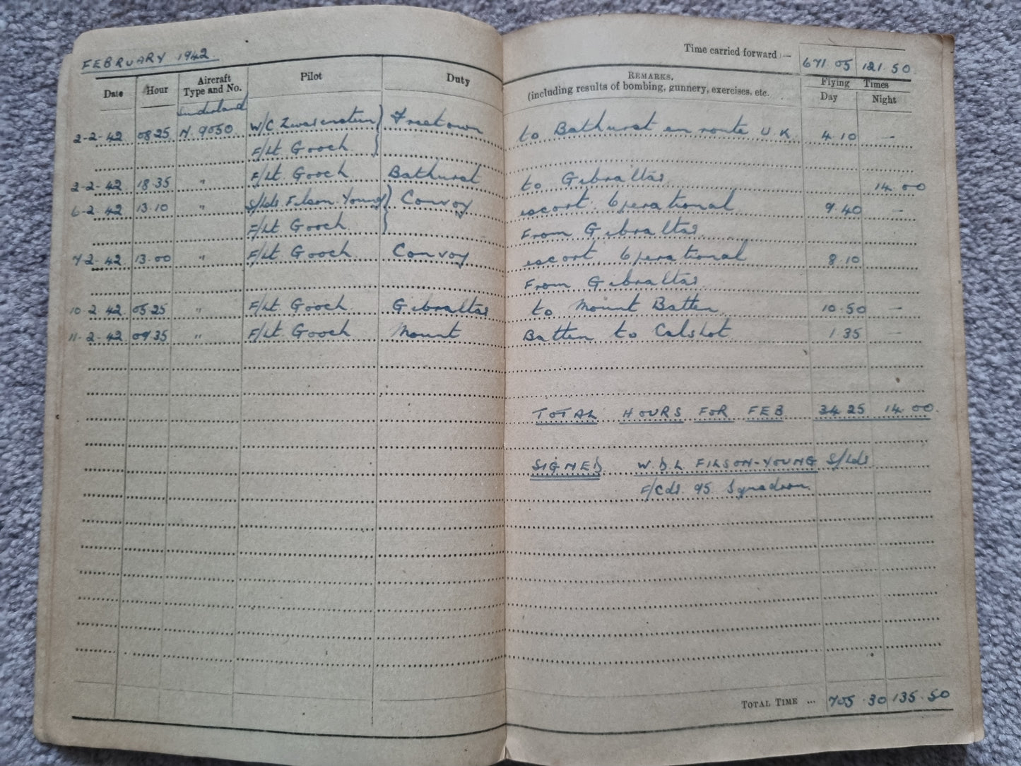 SOLD! WW2 Indian Airforce Flying Log Book to Gerald Jarman, Air Gunner/Observer, Anti Submarine Warfare