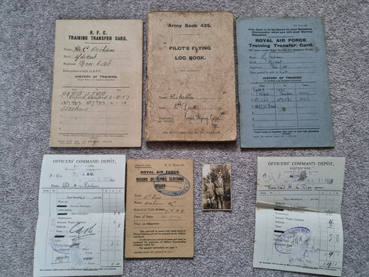 SOLD! WW1 RFC Flying Log Book Photo & RFC Papers to 2nd Lieut H C Derham