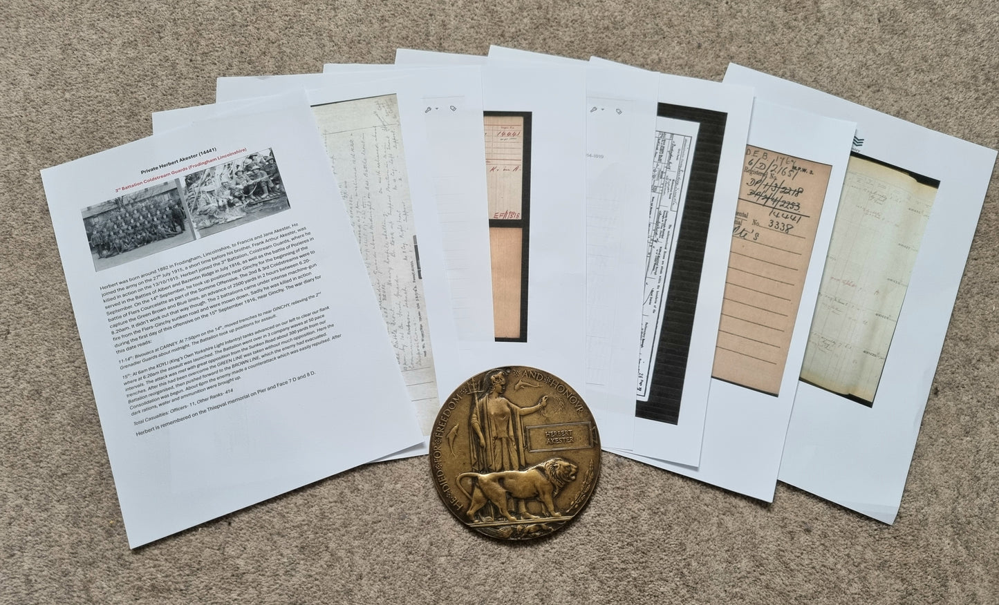SOLD! WW1 British Army Death Plaque to Herbert Akester, 3rd Battalion Coldstream Guards, KIA Somme