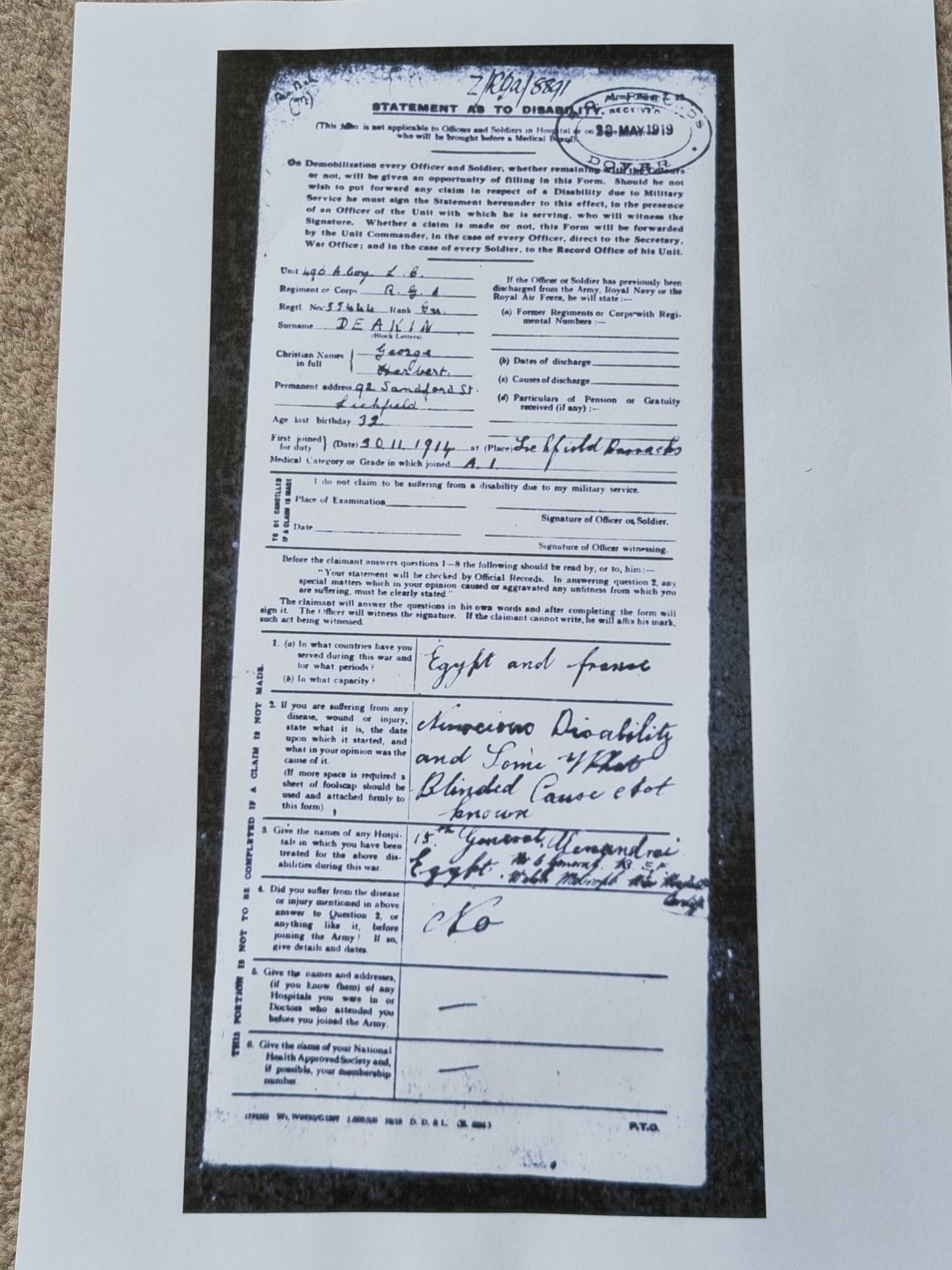 SOLD! WW1 British Medal Trio to George Deakin, 355 Siege Battery, Royal Garrison Artillery, Demoted at Own Request