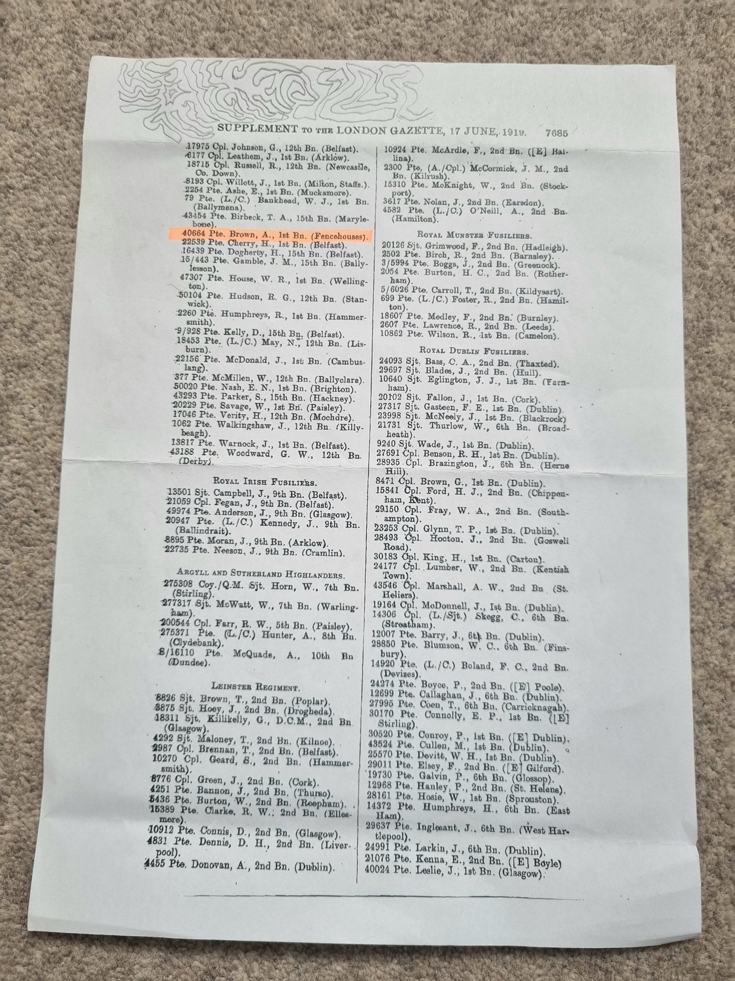 WW1 British Gallantry Military Medal Group to Alfred Brown, Royal Irish Rifles, Gallipoli