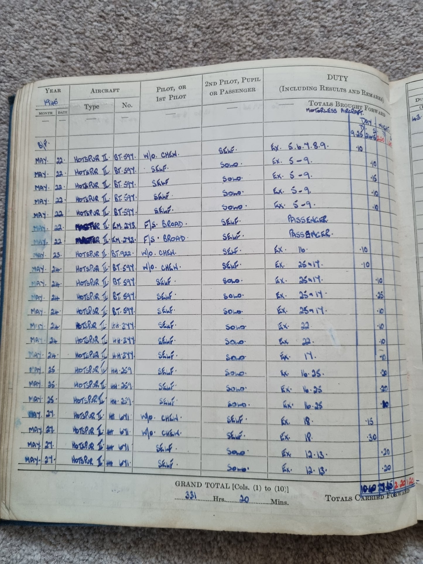 SOLD! Rare WW2 Glider Pilot RCAF Flying Log Book to Brian Andrews, Operation Varsity