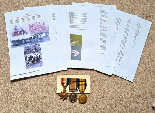SOLD! Rare WW1 South African Medal Trio to Sergeant E G Ansley of the SA Motor Cycle Corps/8th SA Infantry