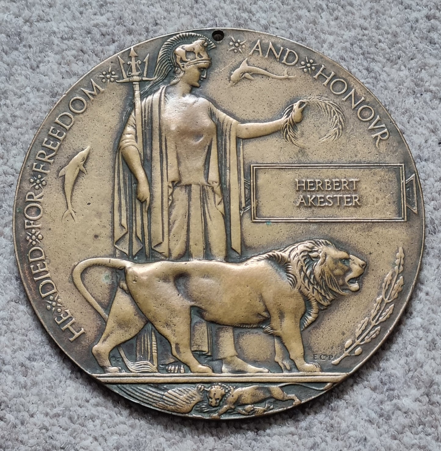 SOLD! WW1 British Army Death Plaque to Herbert Akester, 3rd Battalion Coldstream Guards, KIA Somme