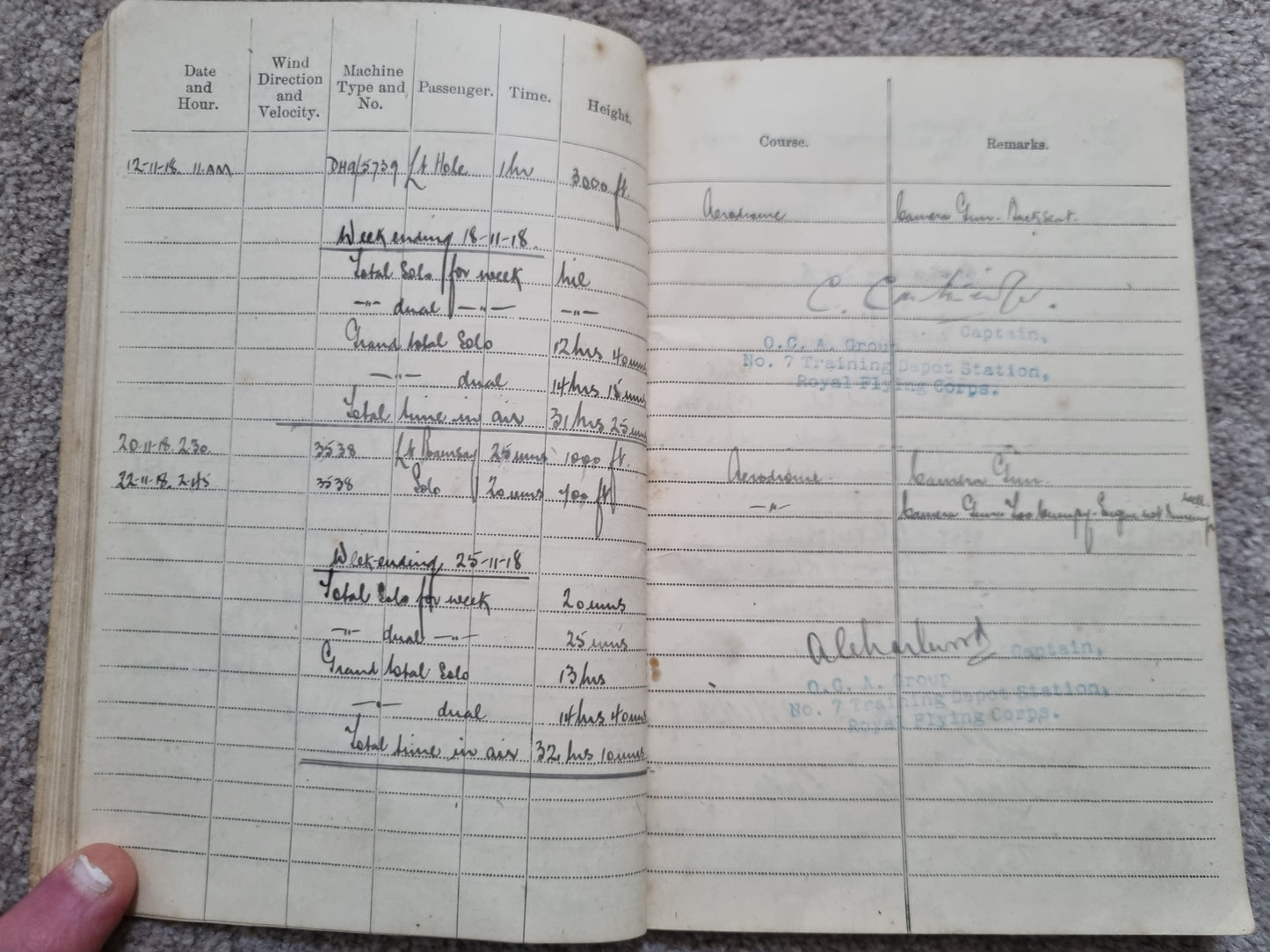 SOLD! WW1 RFC Flying Log Book Photo & RFC Papers to 2nd Lieut H C Derham