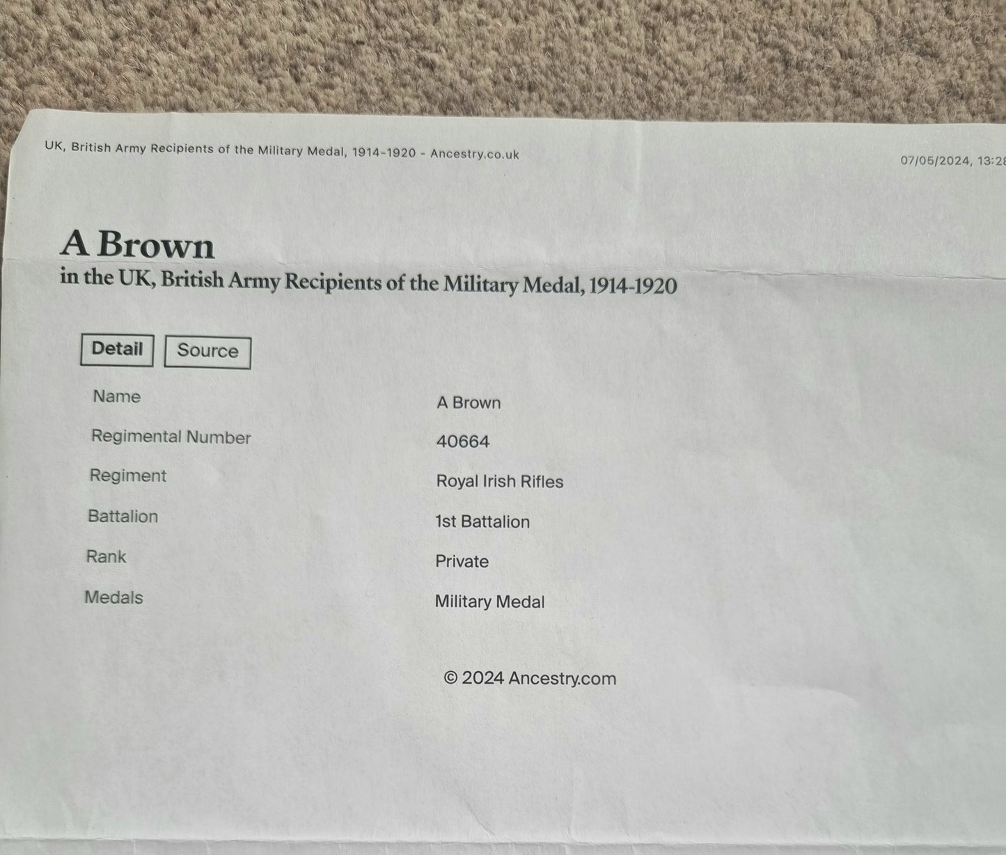 WW1 British Gallantry Military Medal Group to Alfred Brown, Royal Irish Rifles, Gallipoli
