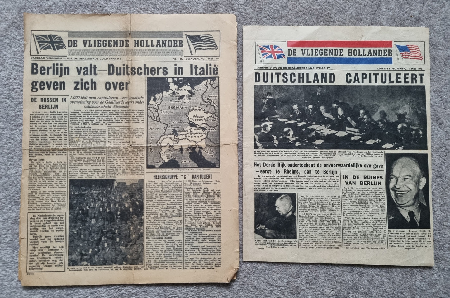 Rare WW2 Dutch Resistance Set - Plaque, Flag, Air Drop Leaflets & Newspapers