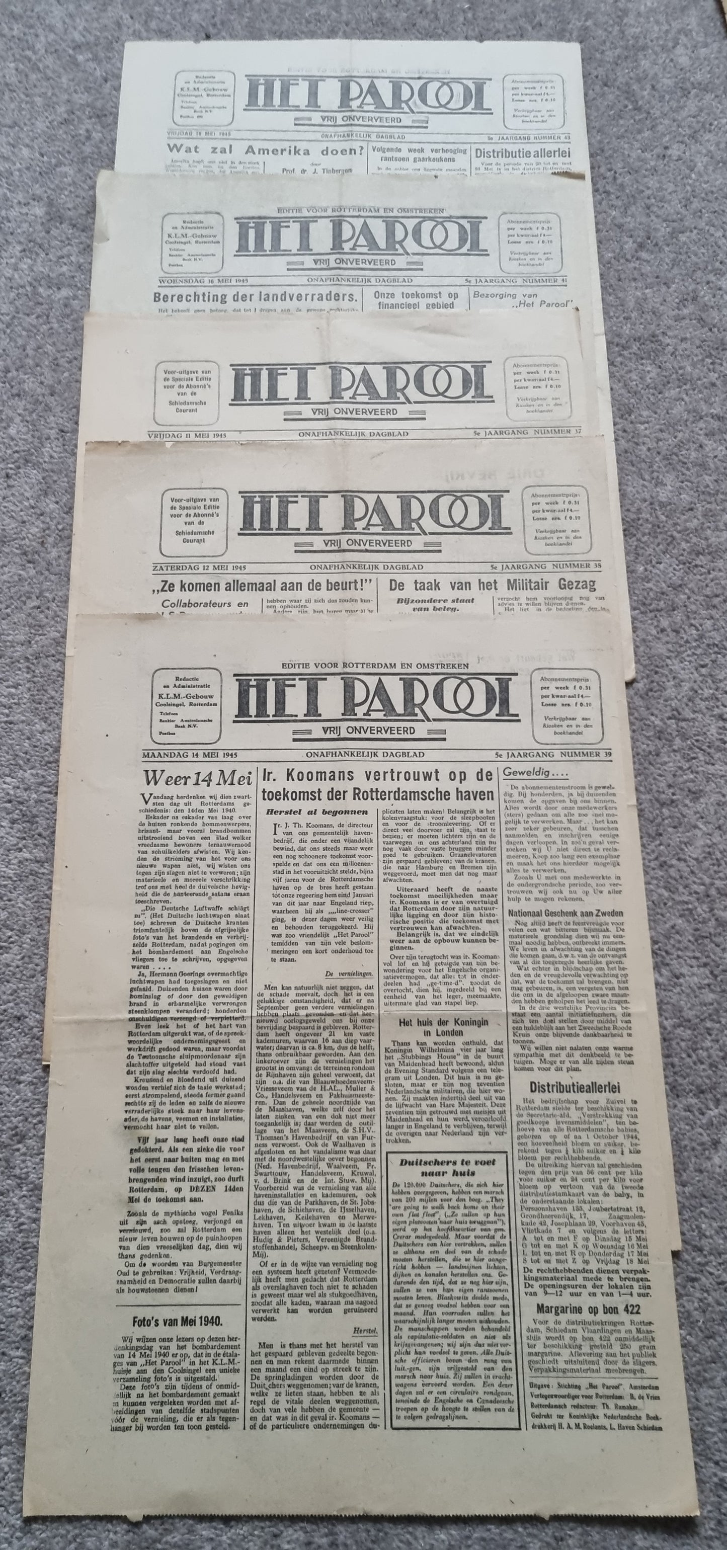Rare WW2 Dutch Resistance Set - Plaque, Flag, Air Drop Leaflets & Newspapers