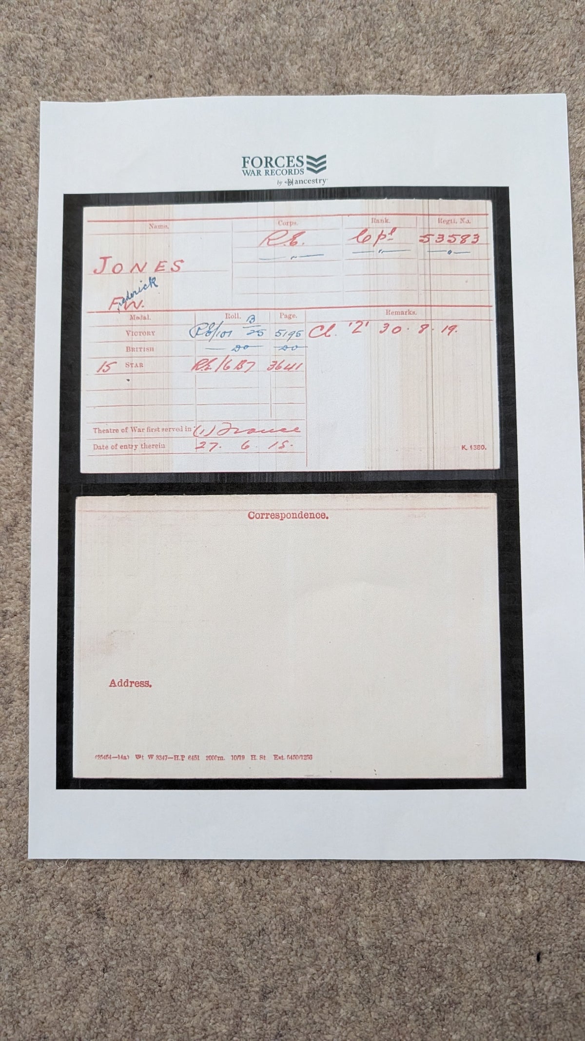 WW1 British Medal Trio - Cpl FREDERICK WILLIAM JONES Royal Engineers