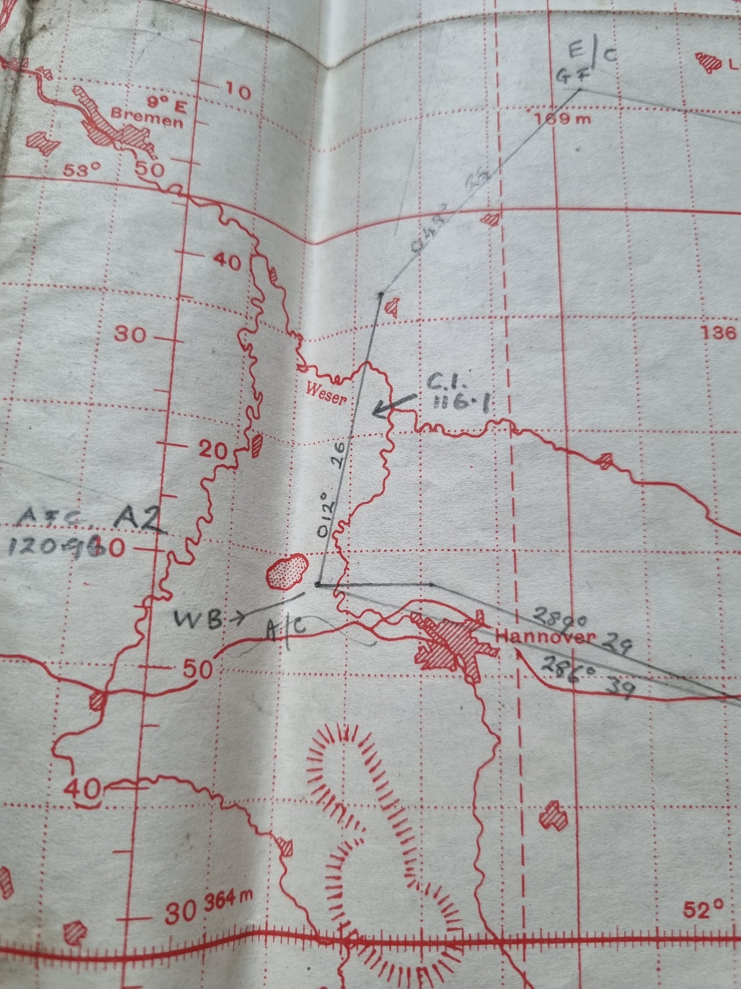 WW2 RAF June 1944 Plotting Map of Western Germany with Operational Markings over Berlin