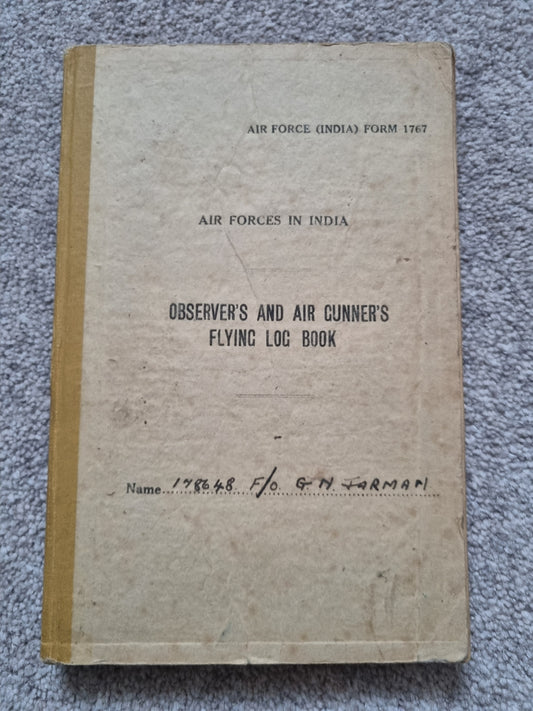 SOLD! WW2 Indian Airforce Flying Log Book to Gerald Jarman, Air Gunner/Observer, Anti Submarine Warfare